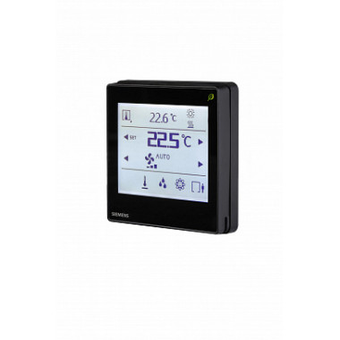 QMX3.P38H-BSC - Room operator unit KNX PL-Link with temperature sensor, Dot matrix backlit display, touchscreen, Lighting/Blinds, black