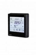 QMX3.P38H-BSC - Room operator unit KNX PL-Link with temperature sensor, Dot matrix backlit display, touchscreen, Lighting/Blinds, black